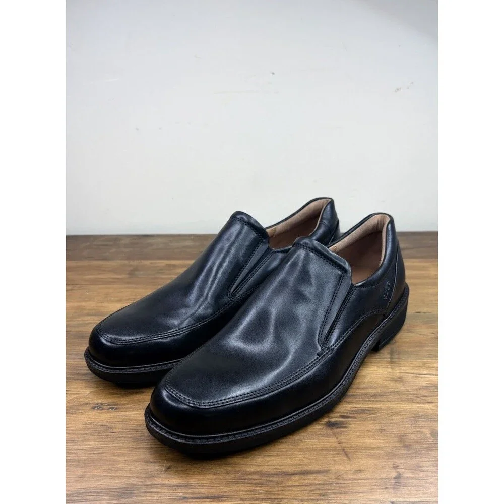ECCO Holton Black Leather Loafer Apron Toe Slip On Dress Shoe Men's EU 46 US 12